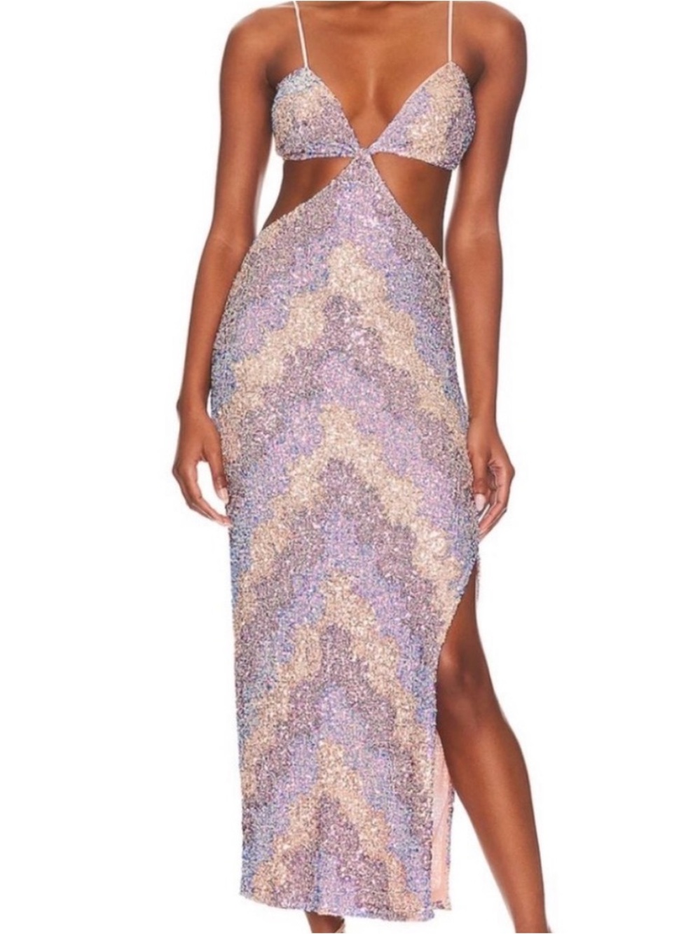 NWT SAYLOR Iridescent Lavender & Champagne Cutout Sequin Dress